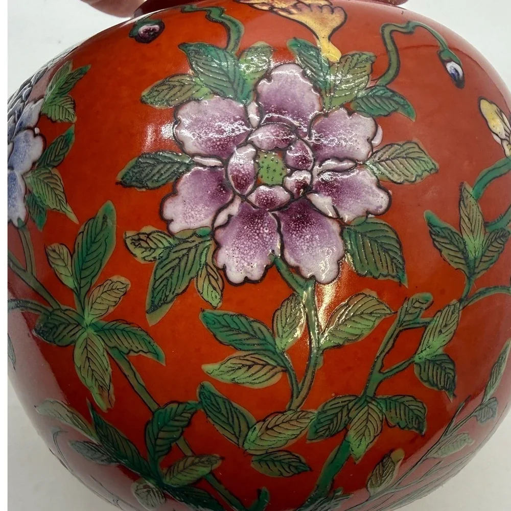 Vtg‎ Japanese Porcelain Wares Ginger Jar Hand Decorated Flowers -rub marks